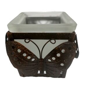 Butterfly Metal & Frosted‎ Glass Candle Holder Rustic Farmhouse Decor
